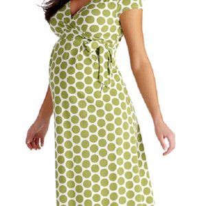 HOT Cotton Elast Motherhood Mimi Maternity lime green polka dot dress L large 12